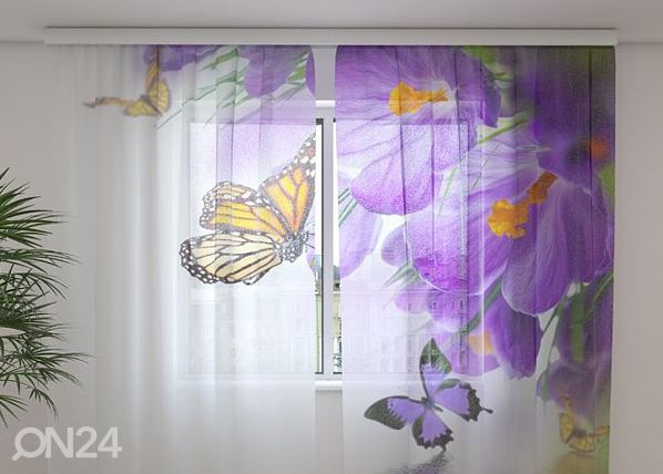 Šifoon-fotokardin Crocuses and butterflies 240x220 cm