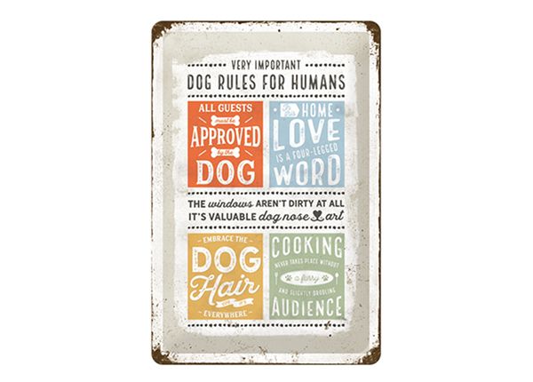 Retro metallposter Dog rules for humans 20x30 cm