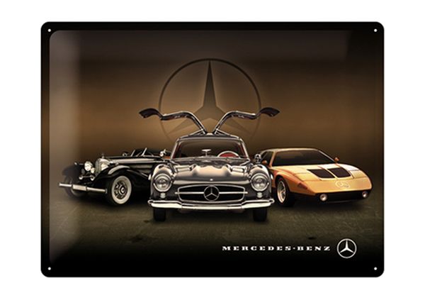 Retro metallposter Mercedes-Benz kolm autot 30x40 cm