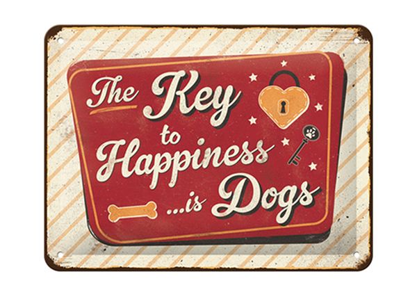 Retro metallposter The Key to Happiness... is Dogs 15x20 cm