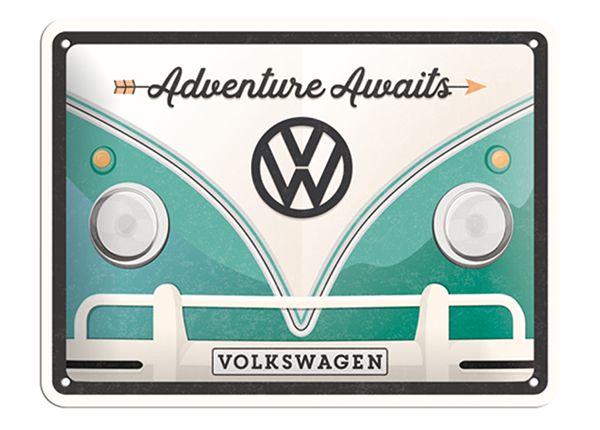 Retro metallposter VW Bulli Adventure Awaits 15x20 cm