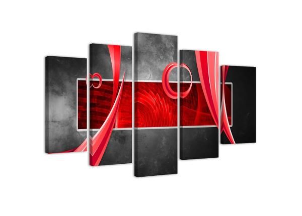 Viieosaline seinapilt Abstract Red Rectangle 100x70 cm