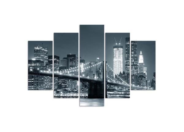 Viieosaline seinapilt Black and white Brooklyn Bridge 200x100 cm