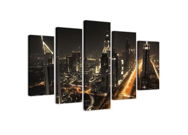 Viieosaline seinapilt Dubai Panorama at Night 200x100 cm