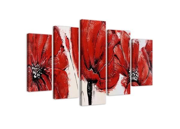 Viieosaline seinapilt Red Flowers 100x70 cm