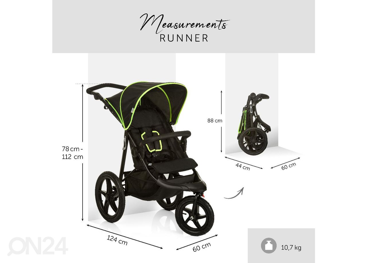 Jalutuskäru Hauck Comfort Runner must/neoonkollane suurendatud