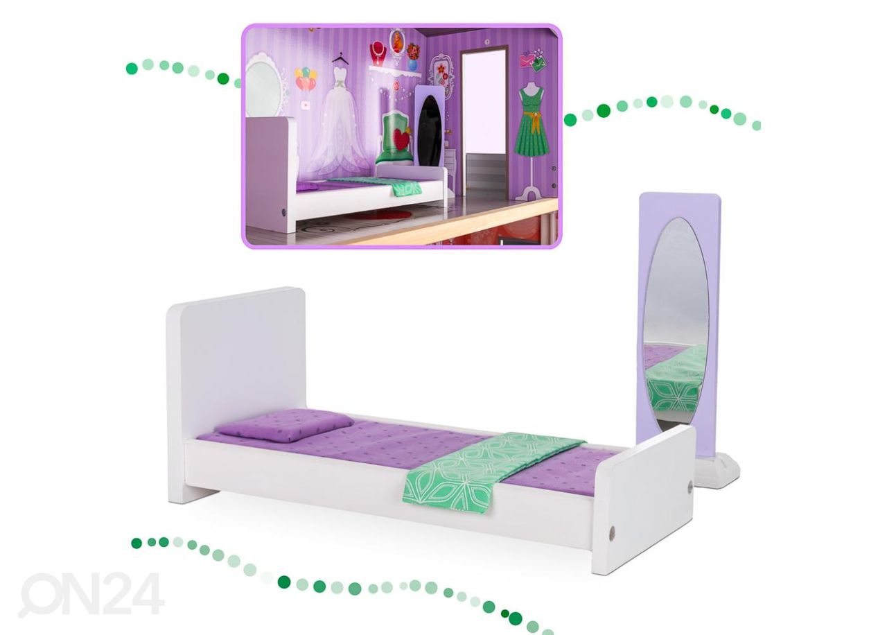 Puidust nukumaja + mööbel pastell 114 cm suurendatud