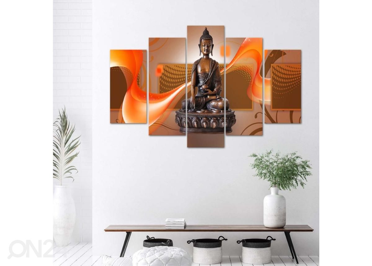 Viieosaline seinapilt Buddha on abstract background 100x70 cm suurendatud