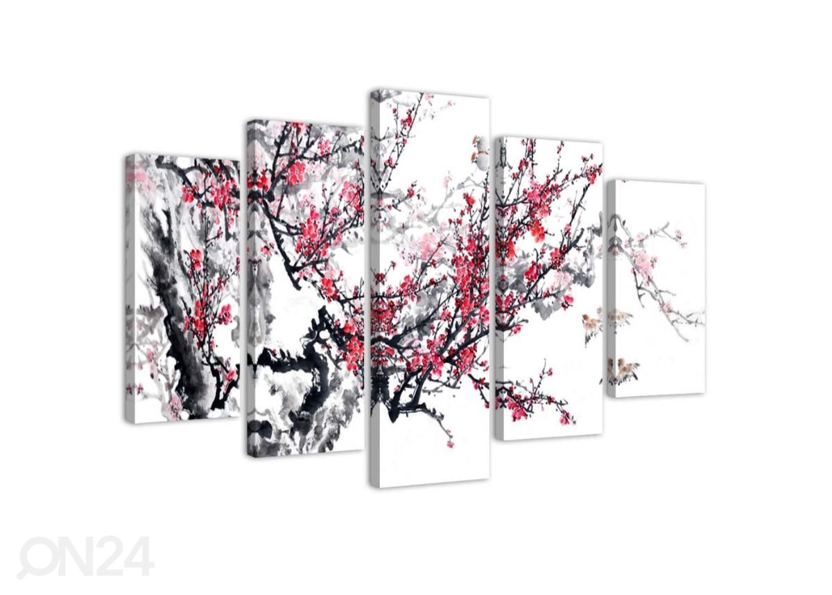 Viieosaline seinapilt Japanese Cherry 100x70 cm suurendatud