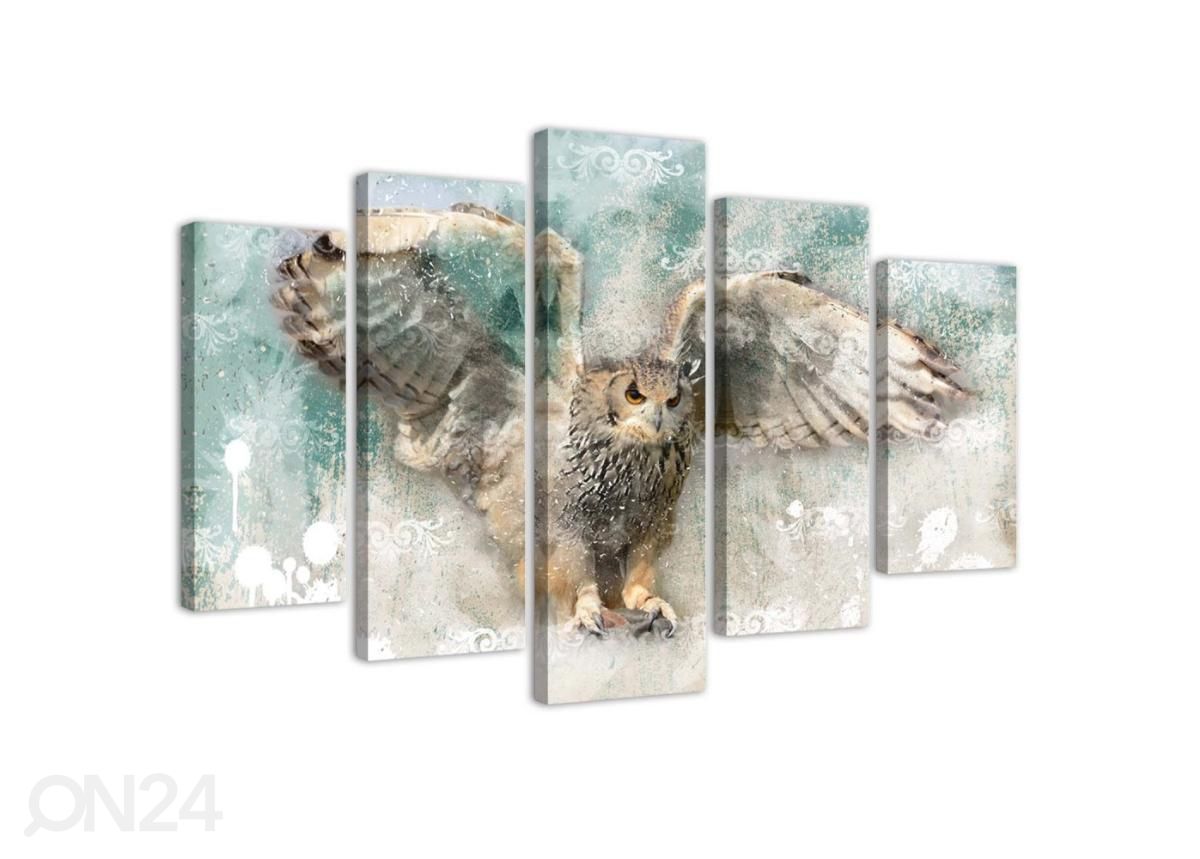 Viieosaline seinapilt Owl in Flight 100x70 cm suurendatud