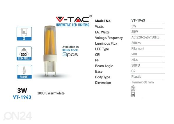 LED pirn G9 3 W 3 tk