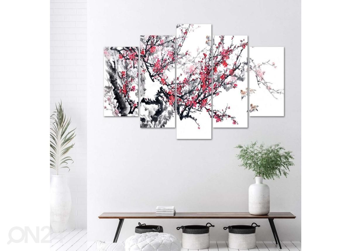 Viieosaline seinapilt Japanese Cherry 100x70 cm suurendatud