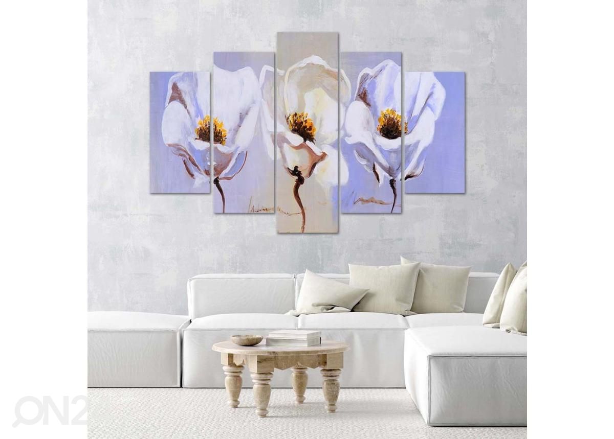 Viieosaline seinapilt Three Flowers 100x70 cm suurendatud