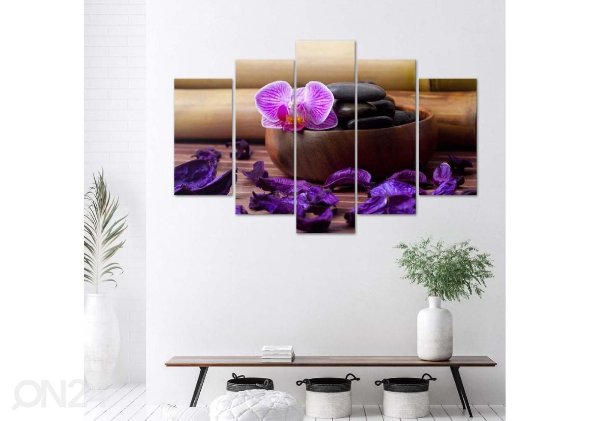 Viieosaline seinapilt Zen composition with pink orchid 100x70 cm suurendatud
