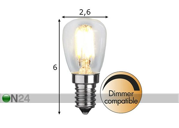 LED elektripirn E14 2,8 W mõõdud