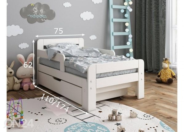 Pikendatav voodi Nora 70x120+50 cm, koos voodialuse kastiga mõõdud