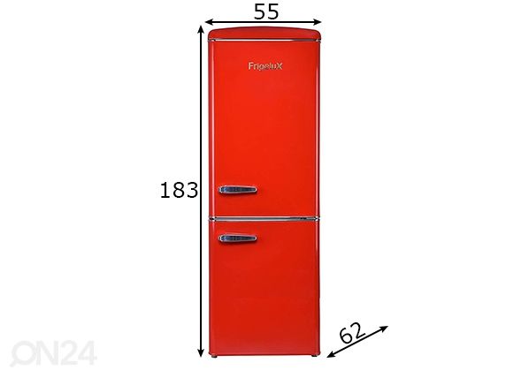 Retro külmkapp Frigelux CB255RRA, punane mõõdud