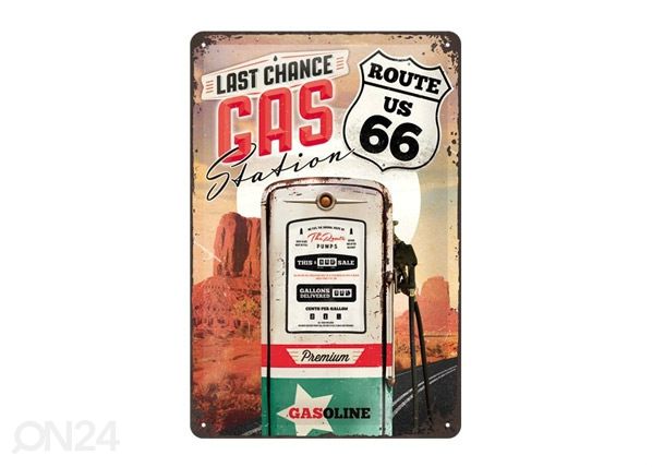 Retro metallposter Route 66 Last Chance Gas Station 20x30cm