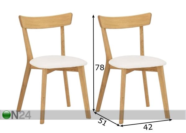 Tammepuidust toolid Viola B, 2 tk mõõdud