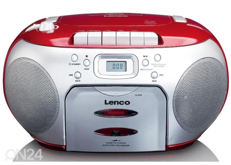 CD-raadio kassetimängijaga Lenco, punane suurendatud