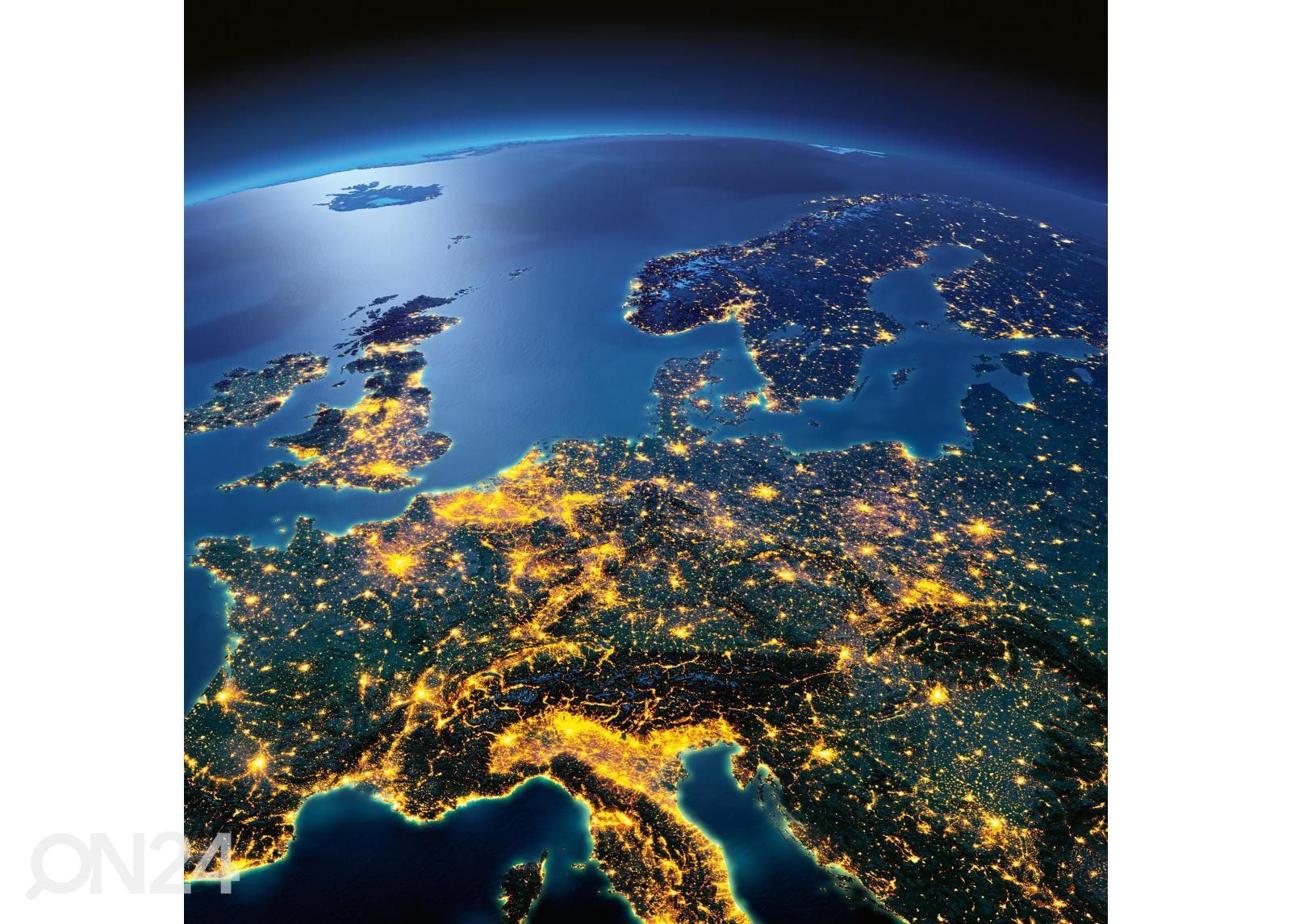 Fliis fototapeet Night Europe From Space suurendatud