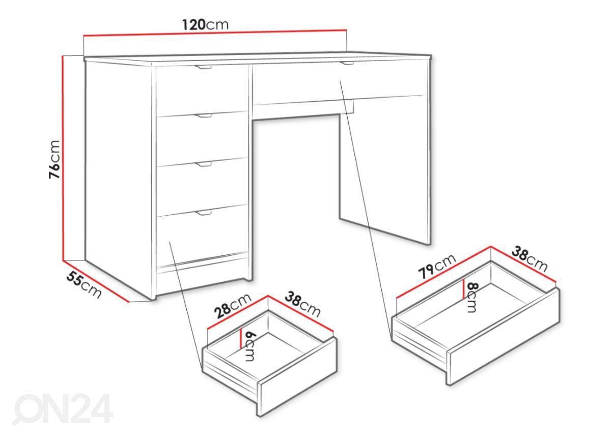 Kirjutuslaud / tualettlaud Tireno 120 cm suurendatud mõõdud