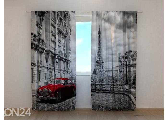 Pimendav fotokardin Red Retro Limousine on the Street of Paris 240x220 cm suurendatud