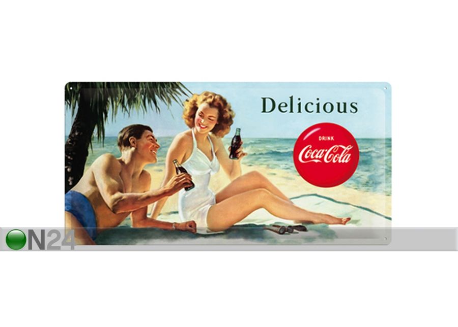 Retro metallposter Coca-Cola Delicious 25x50cm suurendatud