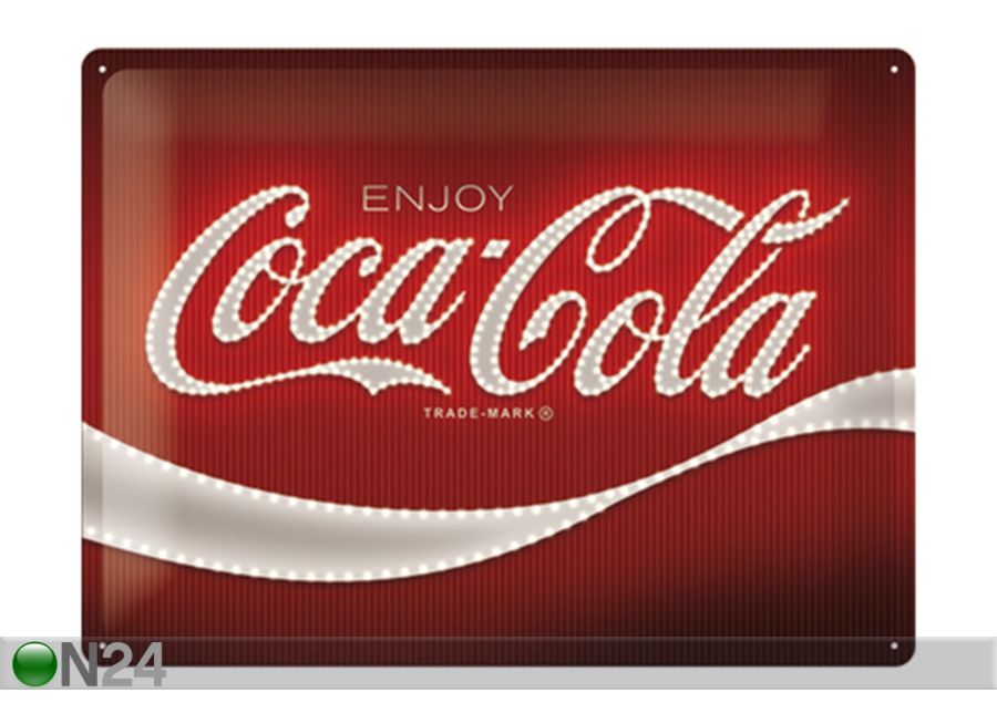 Retro metallposter Coca-Cola - Logo Red Lights 30x40 cm suurendatud