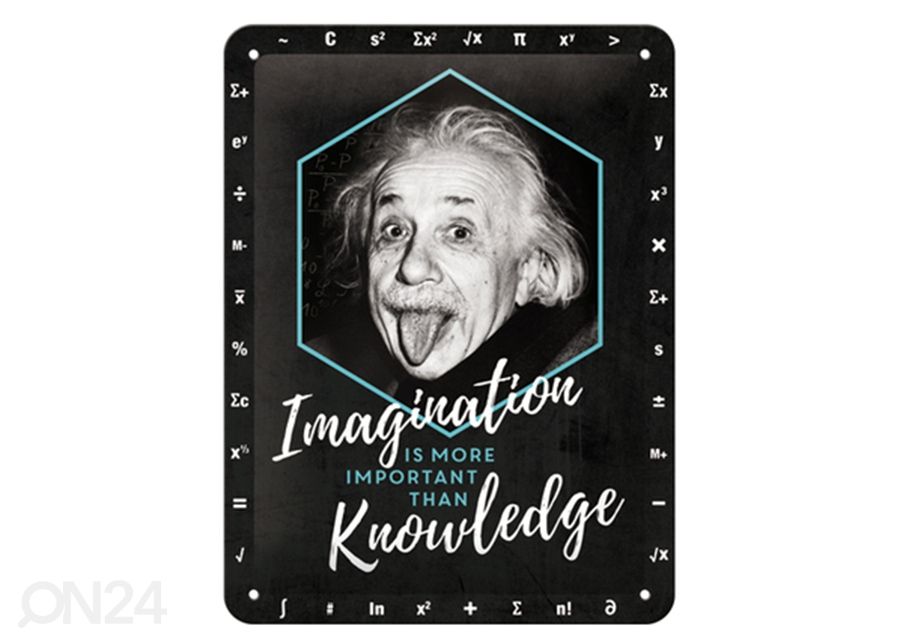 Retro metallposter Einstein - Imagination & Knowledge 15x20 cm suurendatud