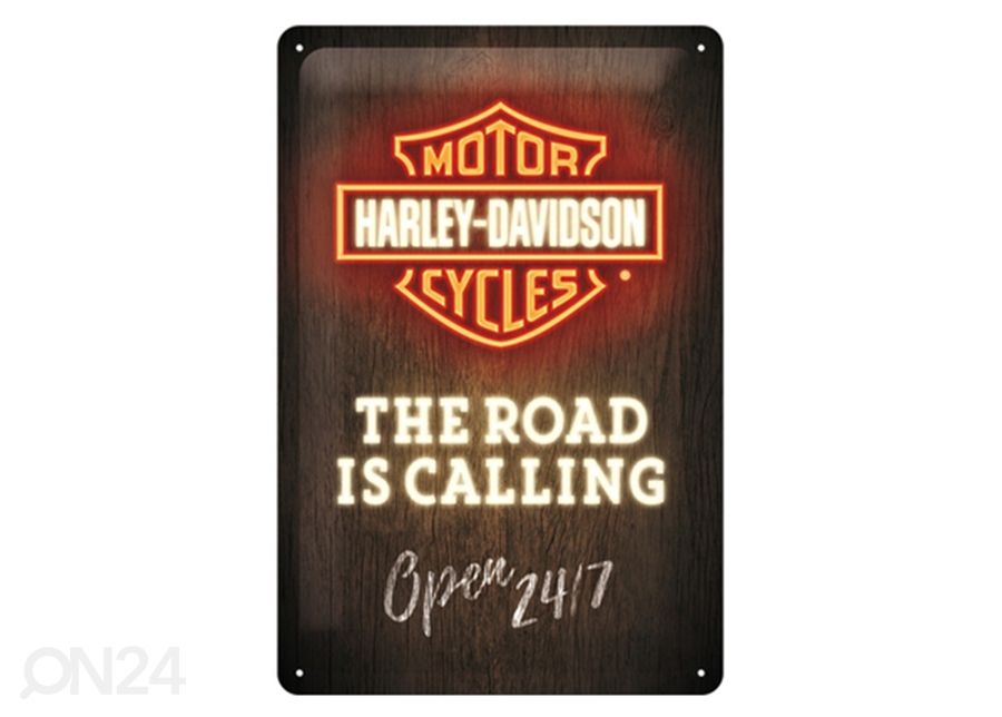 Retro metallposter Harley-Davidson - Road is Calling 20x30 cm suurendatud