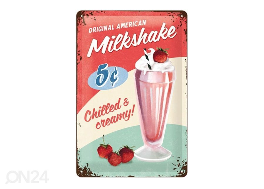 Retro metallposter Original American Milkshake 20x30 cm suurendatud