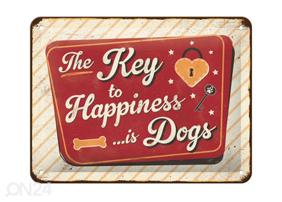 Retro metallposter The Key to Happiness... is Dogs 15x20 cm suurendatud