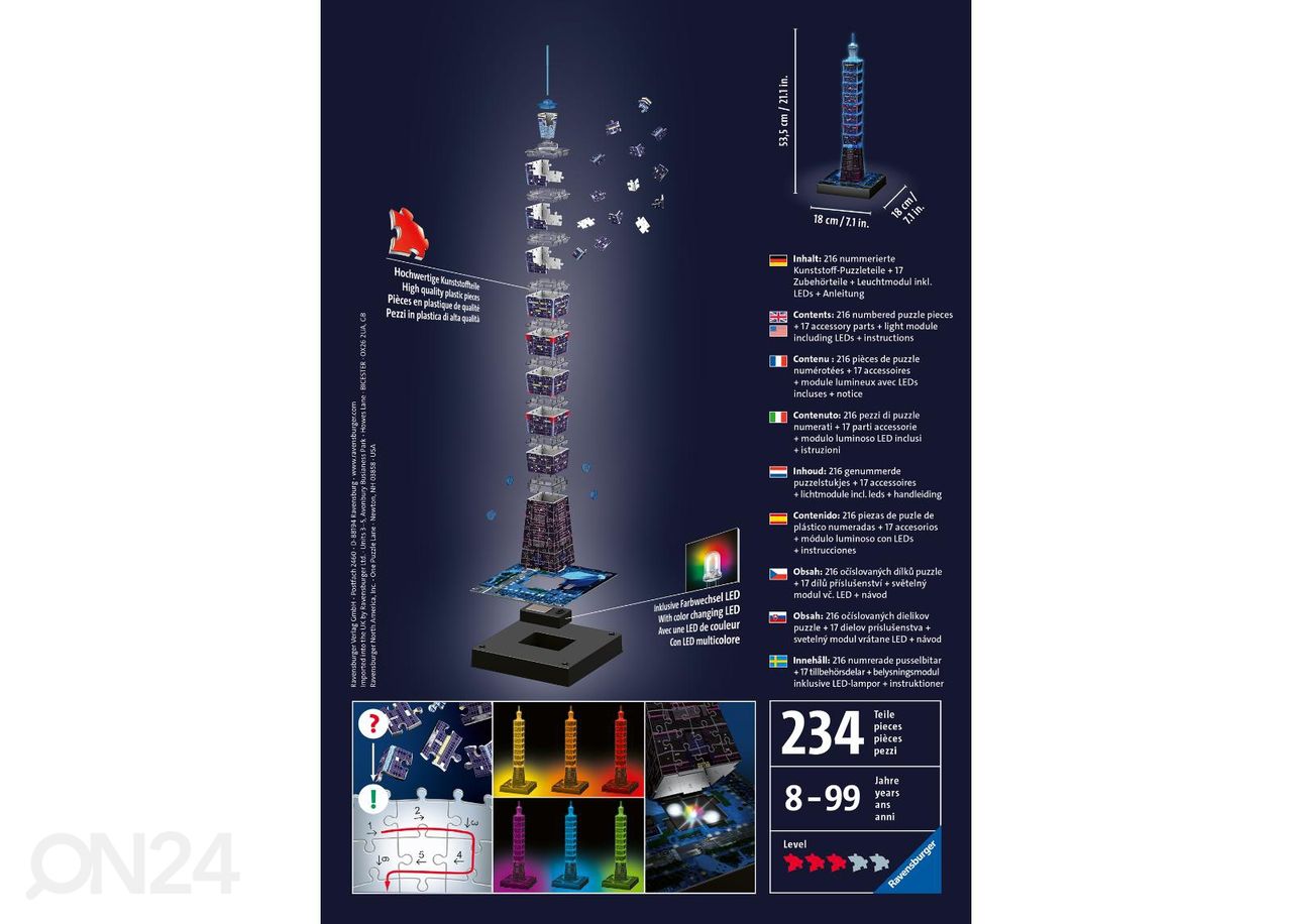 3D pimedas helendav pusle Taipei torn 234 tk Ravensburger suurendatud