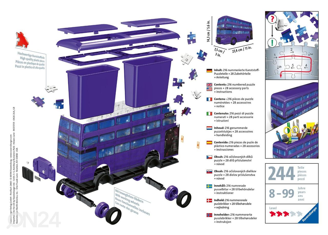 3D pusle pliiatsitops 162 tk Harry Potter buss Ravensburger suurendatud