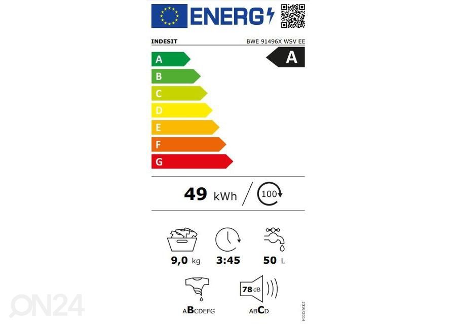 Eestlaetav pesumasin Indesit BWE91496XWSVEE suurendatud