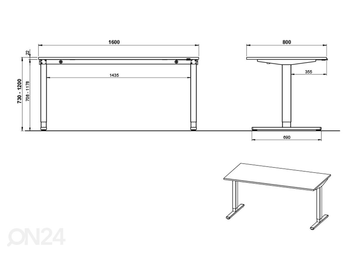 Elektriliselt reguleeritav kirjutuslaud 80x180 cm suurendatud