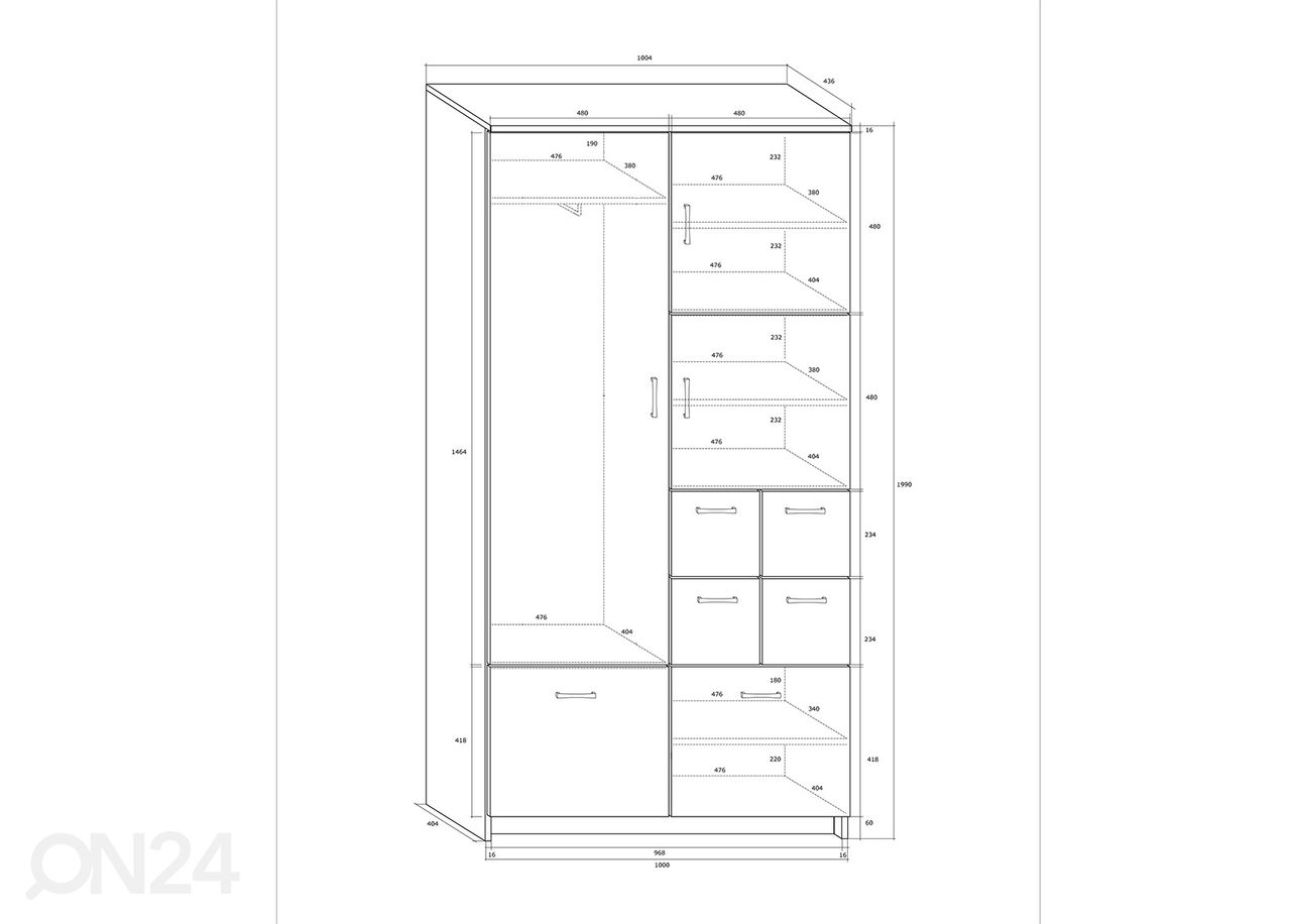 Esikukapp 100 cm suurendatud