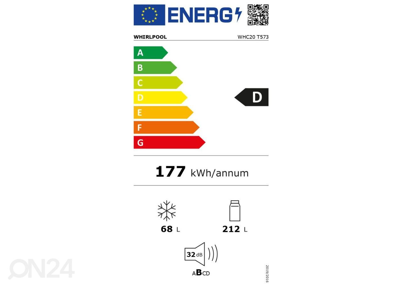 Integreeritav külmik Whirlpool WHC20T573 suurendatud