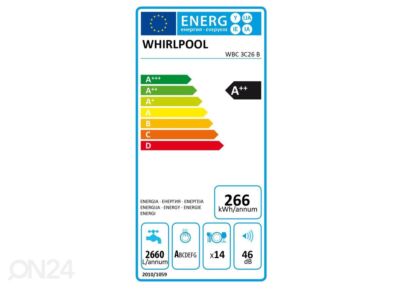 Integreeritav nõudepesumasin Whirlpool WBC3C26B suurendatud