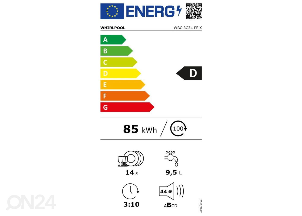 Integreeritav nõudepesumasin Whirlpool WBC3C34PFX suurendatud