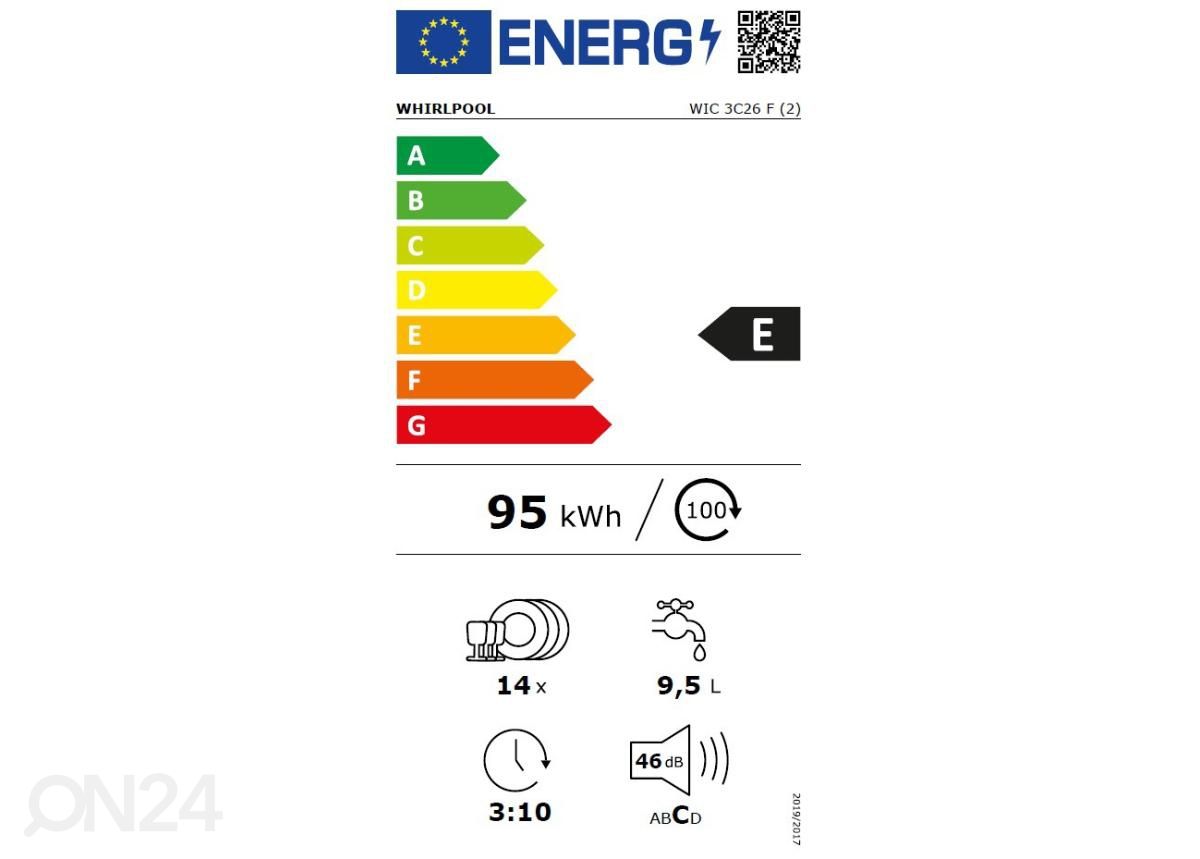 Integreeritav nõudepesumasin Whirlpool WIC3C26F suurendatud