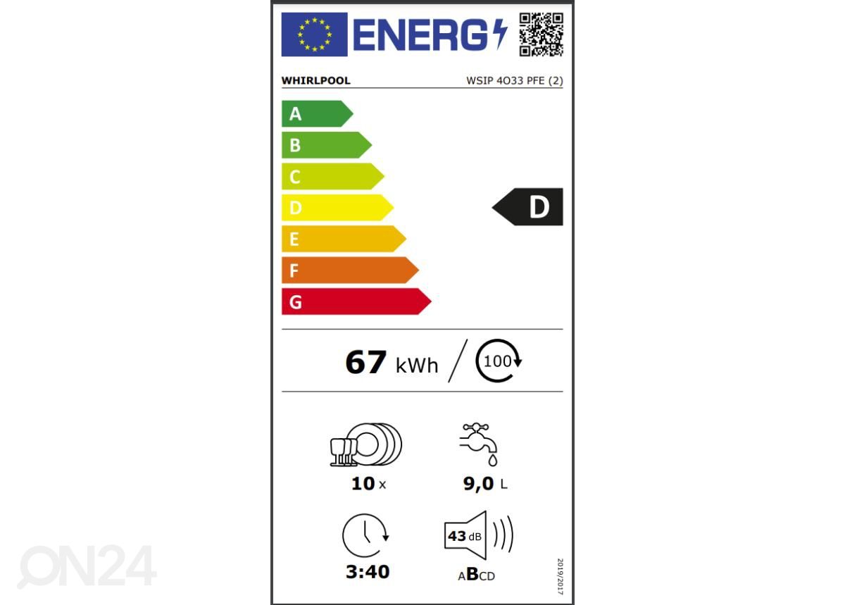 Integreeritav nõudepesumasin Whirlpool WSIP4O33PFE suurendatud