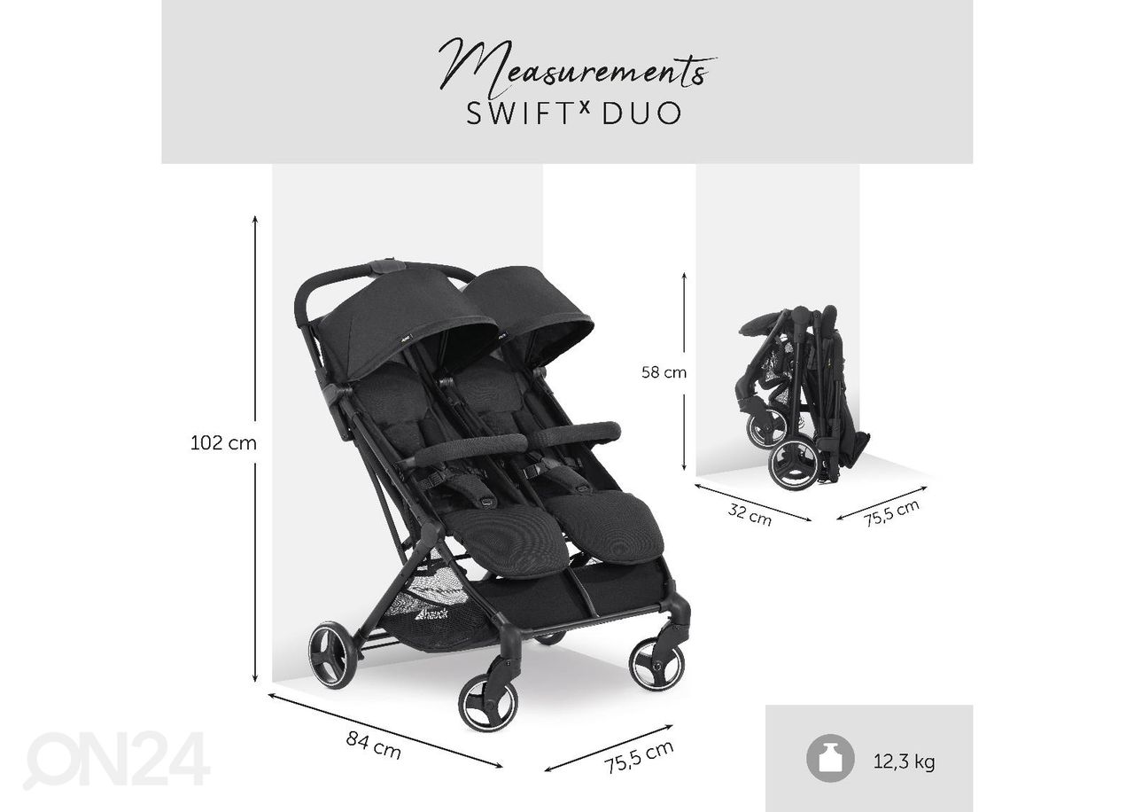 Kahekohaline jalutuskäru Hauck Comfort Swift X Duo must suurendatud