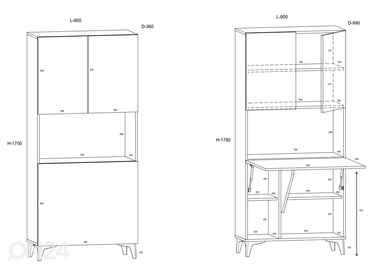 Kappriiul / sekretärkapp Lissy 80 cm suurendatud