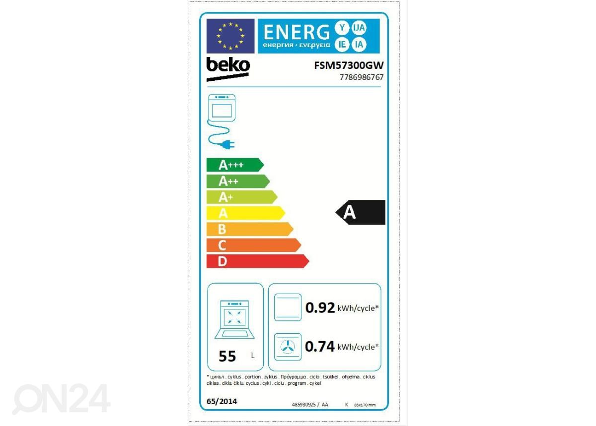 Keraamiline pliit Beko FSM57300GW suurendatud