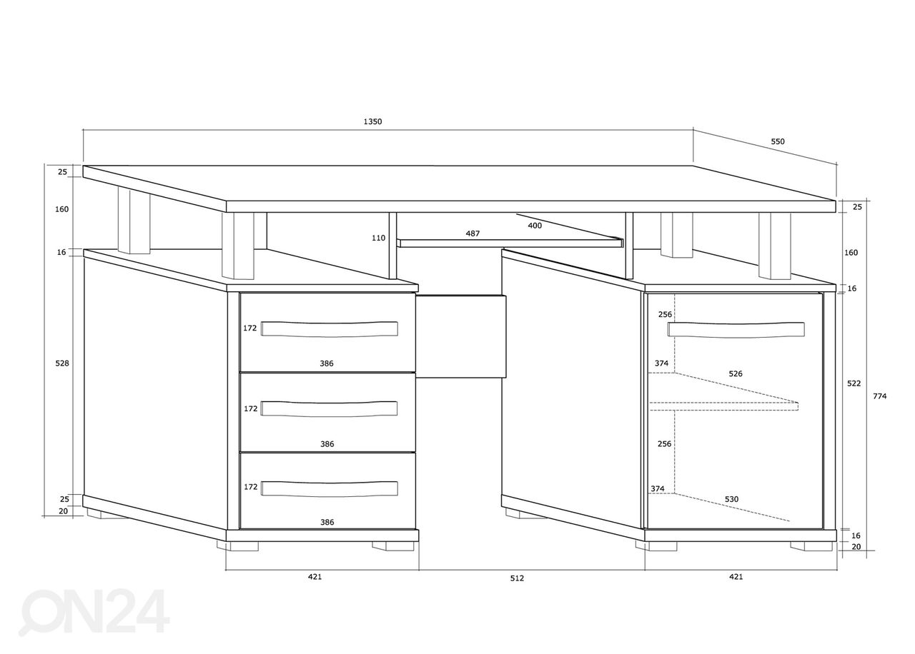 Kirjutuslaud Cloghroe 135 cm suurendatud