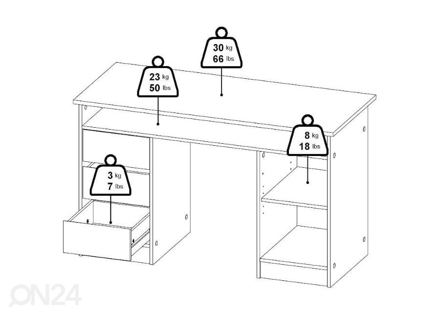 Kirjutuslaud Function 126 cm suurendatud