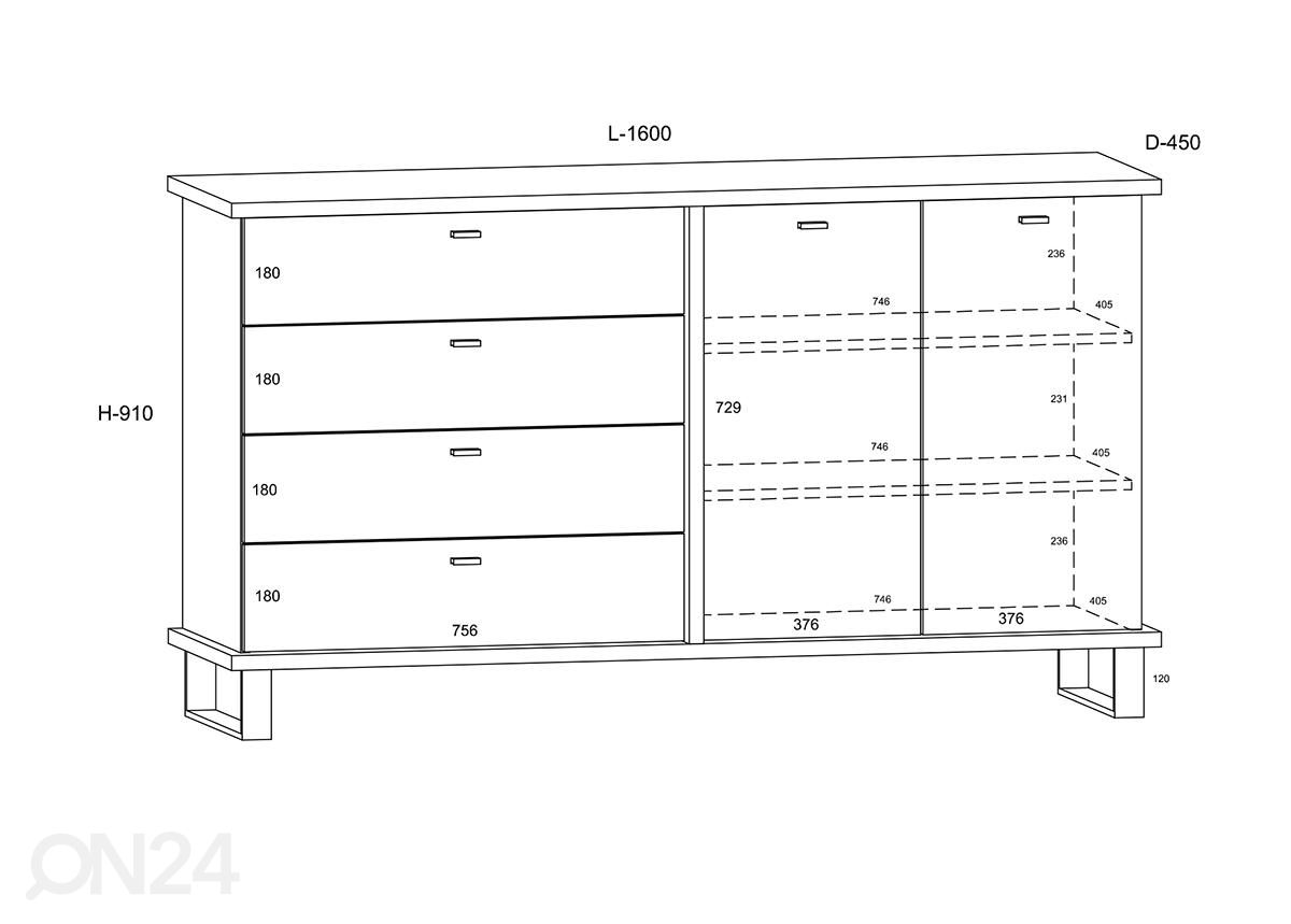 Kummut Fermoy 160 cm suurendatud