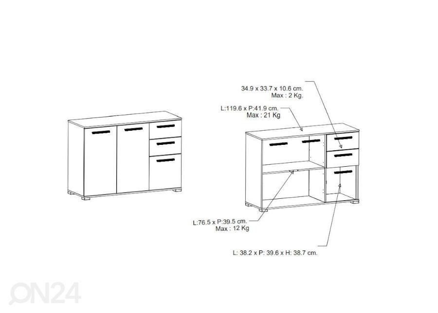 Kummut Izzy 120 cm suurendatud